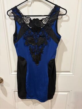 Blue & Black Lace Appliqué Bodycon Dress
